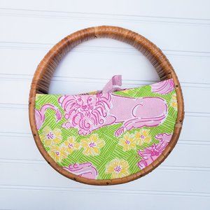 Lilly Pulitzer |  Bermuda Lion Print Wicker Rattan Round Purse